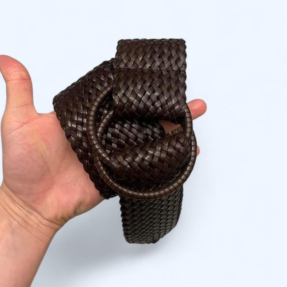 Brown woven wide leather waist belt - Picture 3 of 4